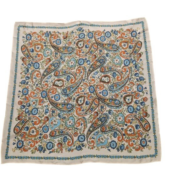 Silk Scarf Paisley Floral Square 20-inch Multicolor Print Accessory - Picture 4 of 15